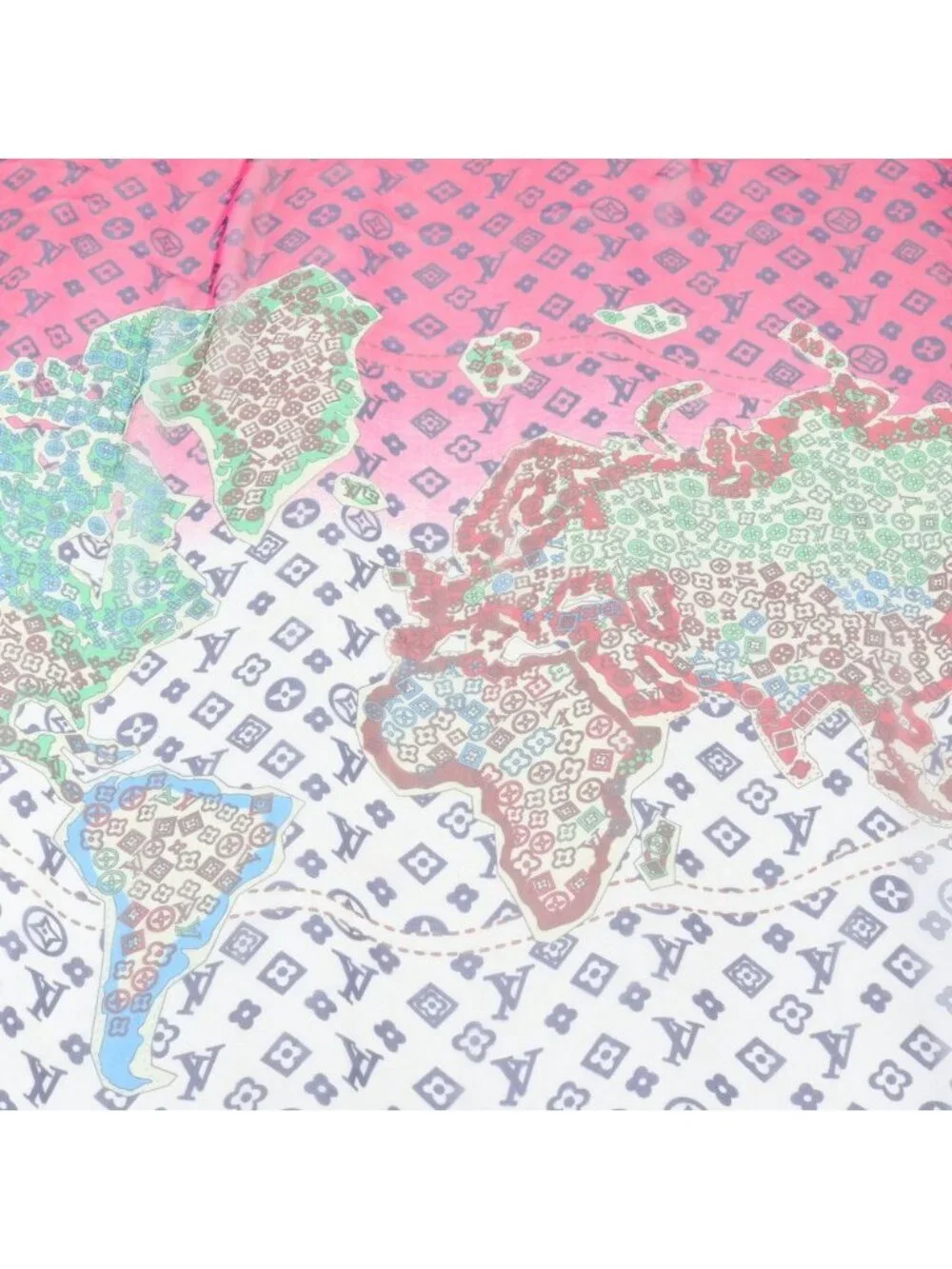 Louis Vuitton Tagged Carre Map Large Chiffon Shawl Scarf Monogram